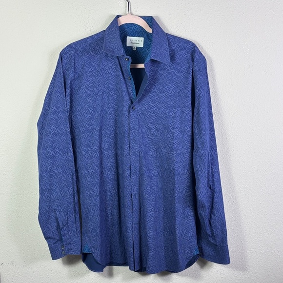 Ted Baker Endurance Purple Blue Print Long Sleeve Button Down Shirt Sz 16 34/35 - Picture 1 of 9